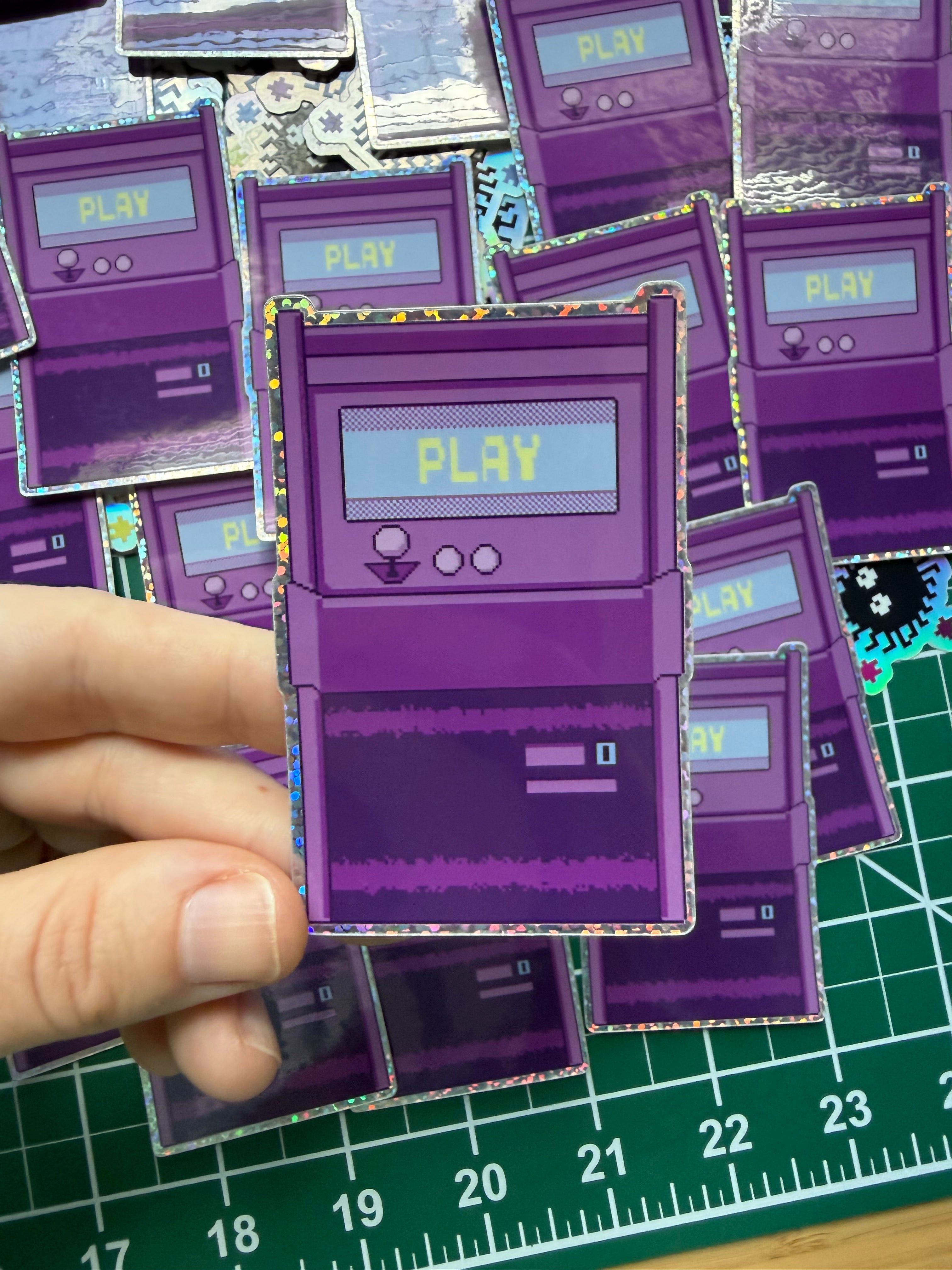 Pixel Art Arcade Cabinet Holographic Sticker